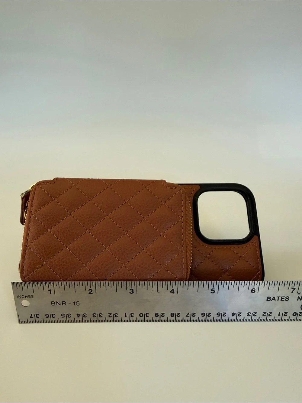 Brown Quilted Zipper Wallet Phone Case for iPhone 16 ProMax